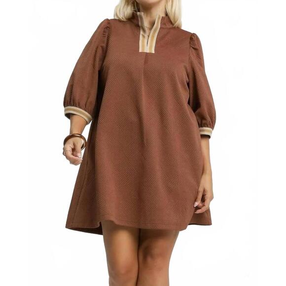 UMGEE Dresses & Skirts - NEW UMGEE high neck jacquard mini dress in brown